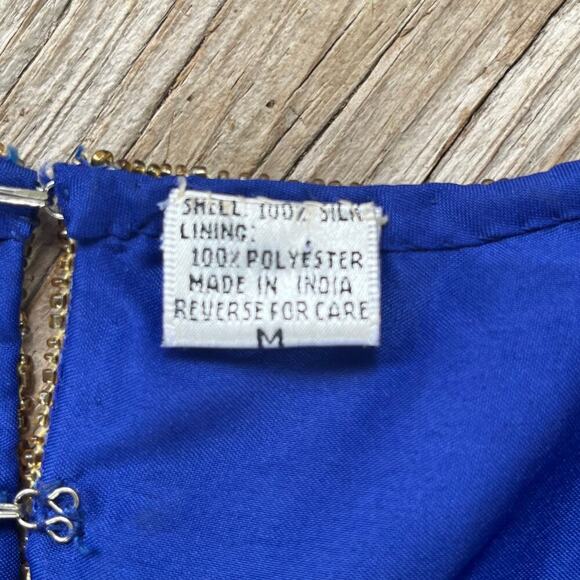 Laurence Kazar Vintage Royal Blue Beaded 100% Silk Evening Blouse Size M - Picture 10 of 10